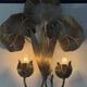 Golden brass wall lamp water lily 2 lights Hollywood Regency — 1970s