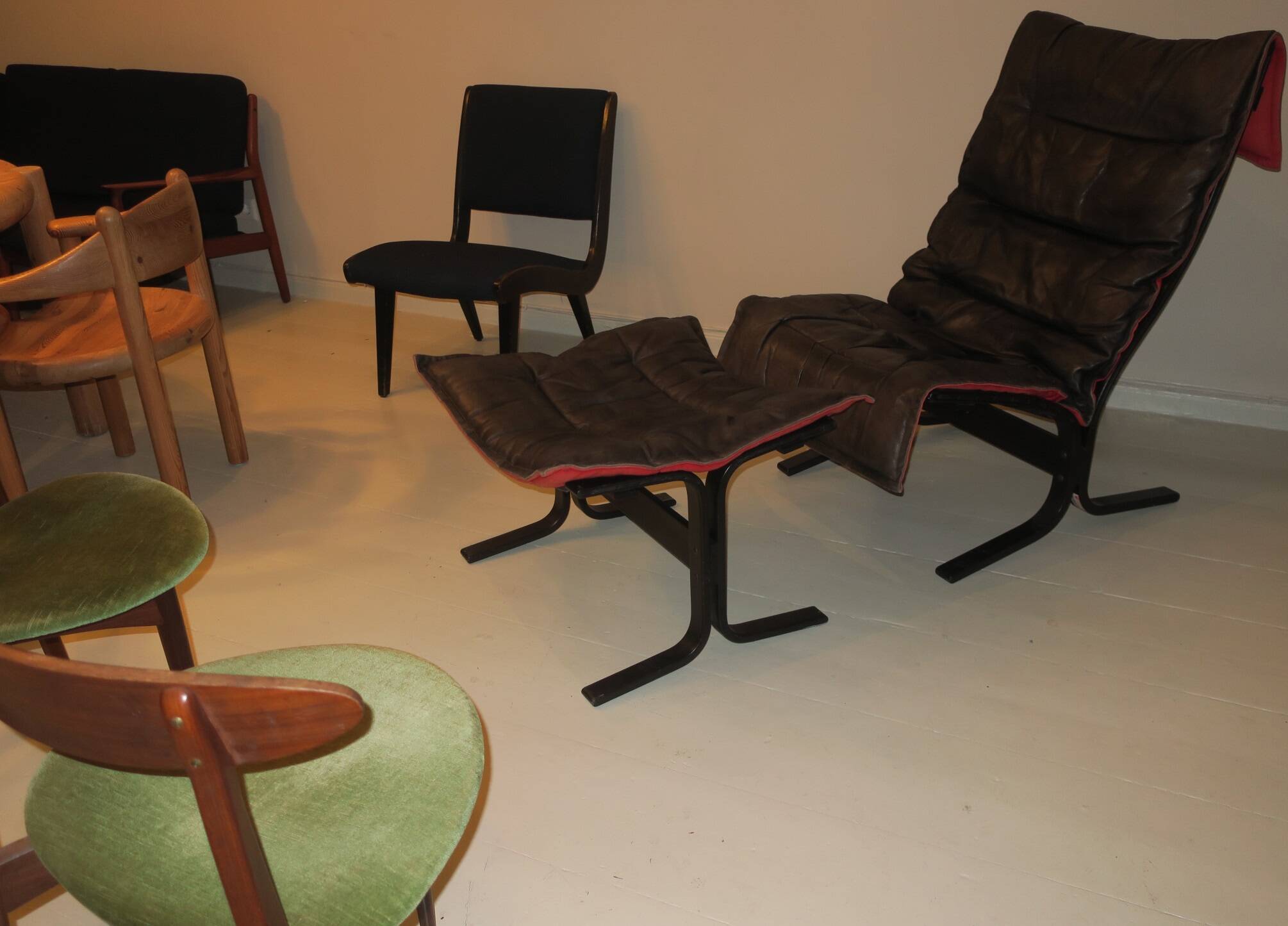 Westnofa patinated leather lounge chair with footrest, Norway 1960s