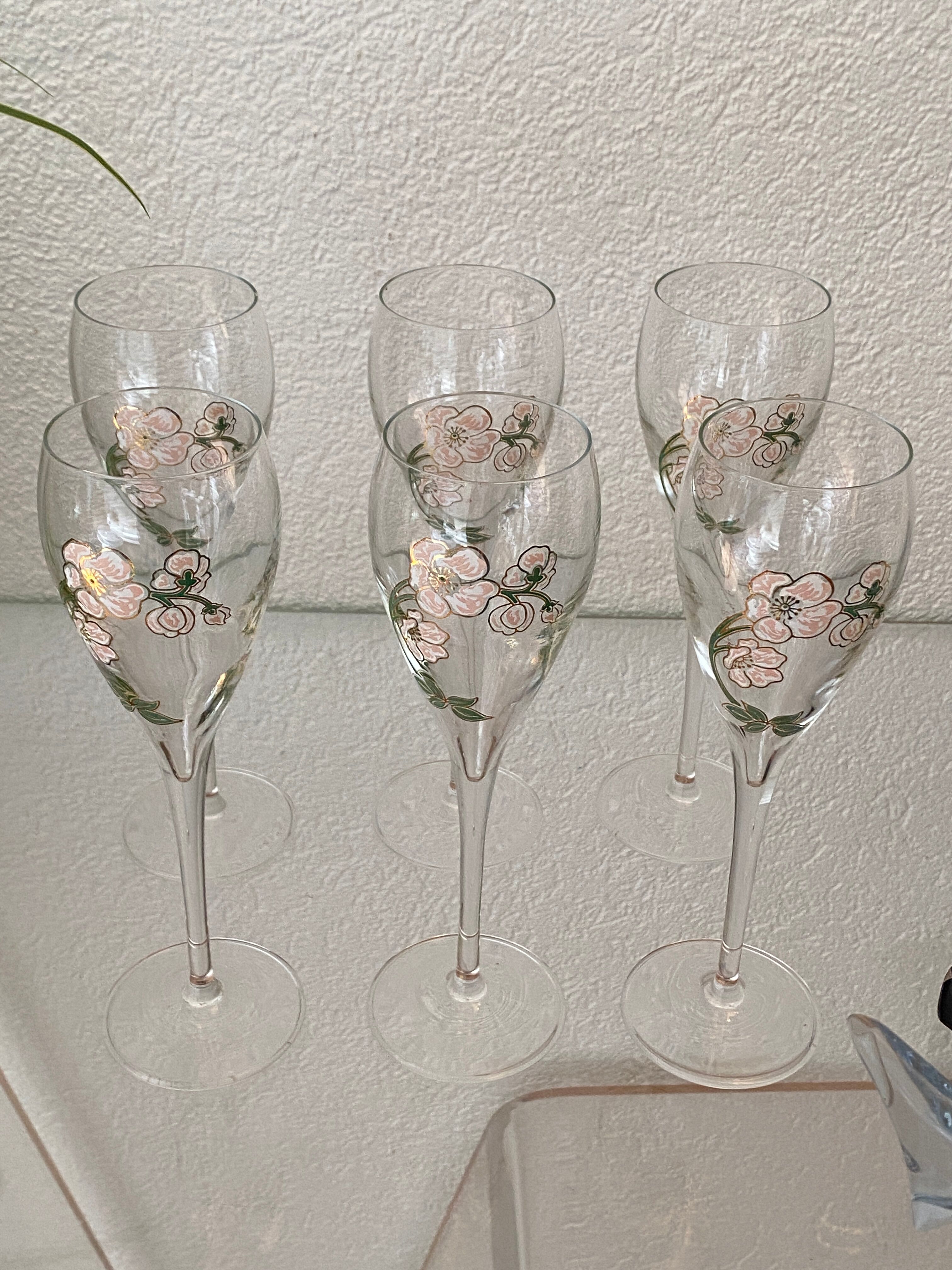 Six champagne flutes, Perrier-Jouët, Belle Epoque, E.Gallé