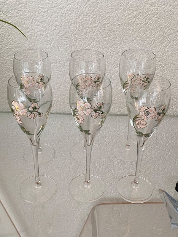 Six flûtes à champagne, Perrier-Jouët, Belle Epoque, E.Gallé