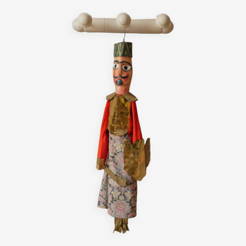 Marionnette décorative turc ancienne en bois et métal doré jouet ancien fabrication artisanale