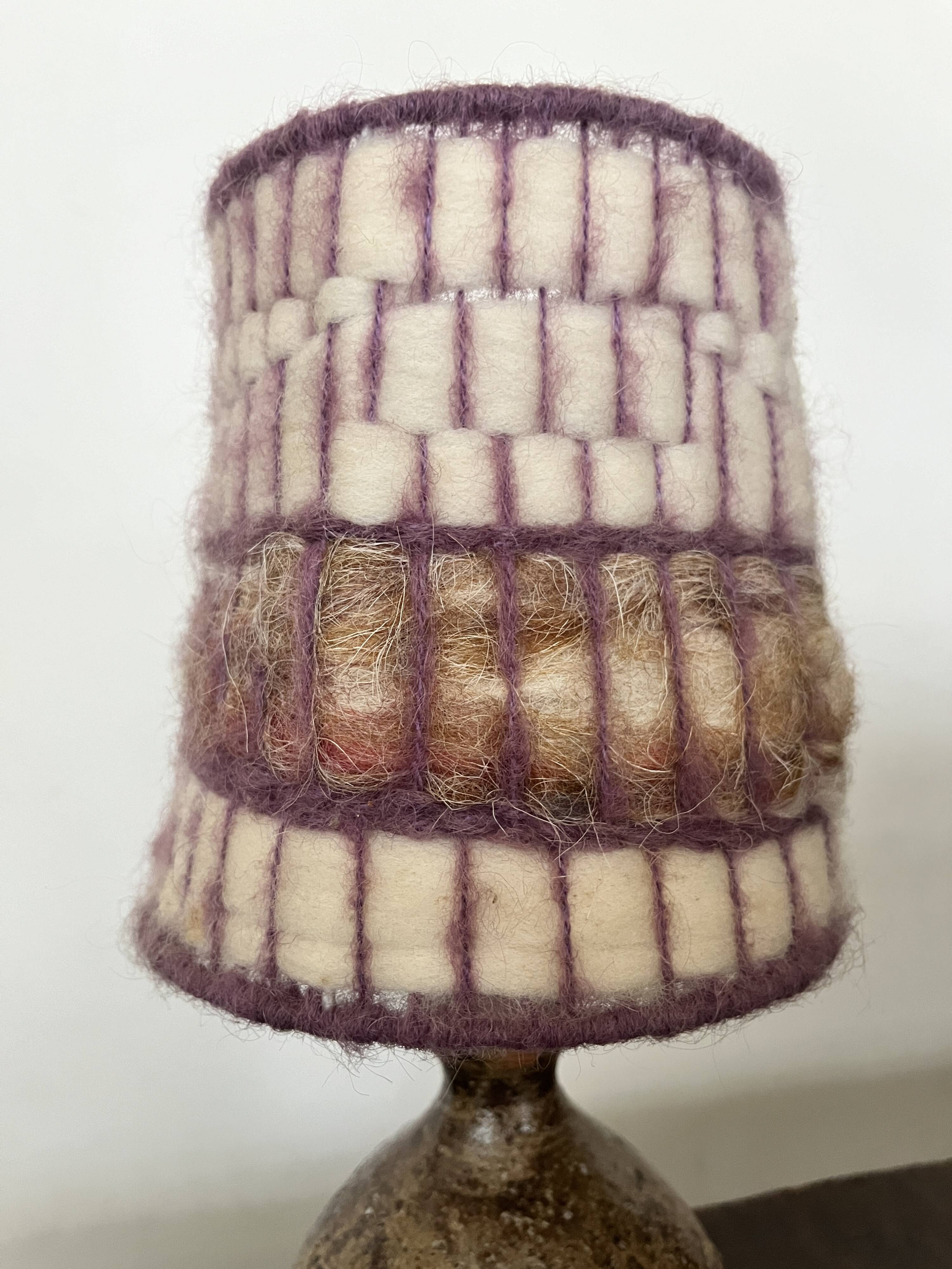 vintage lamp in pyrite sandstone and wool lampshade, La borne 1970