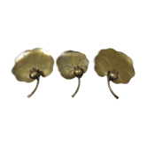 Series of 3 gilded brass "water lily" wall lights from the 70's
