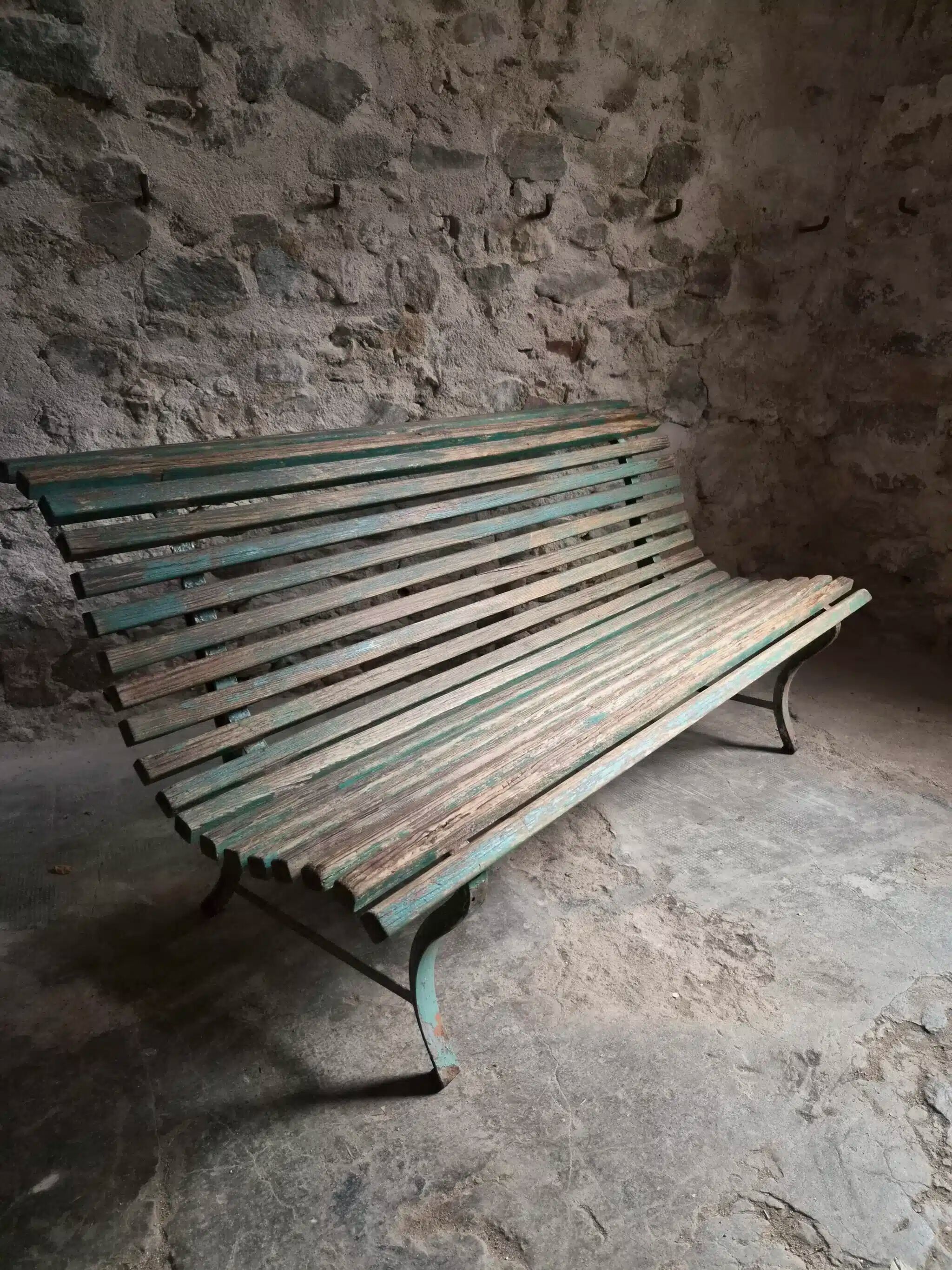 French garden bench in wood and iron, 1950s
