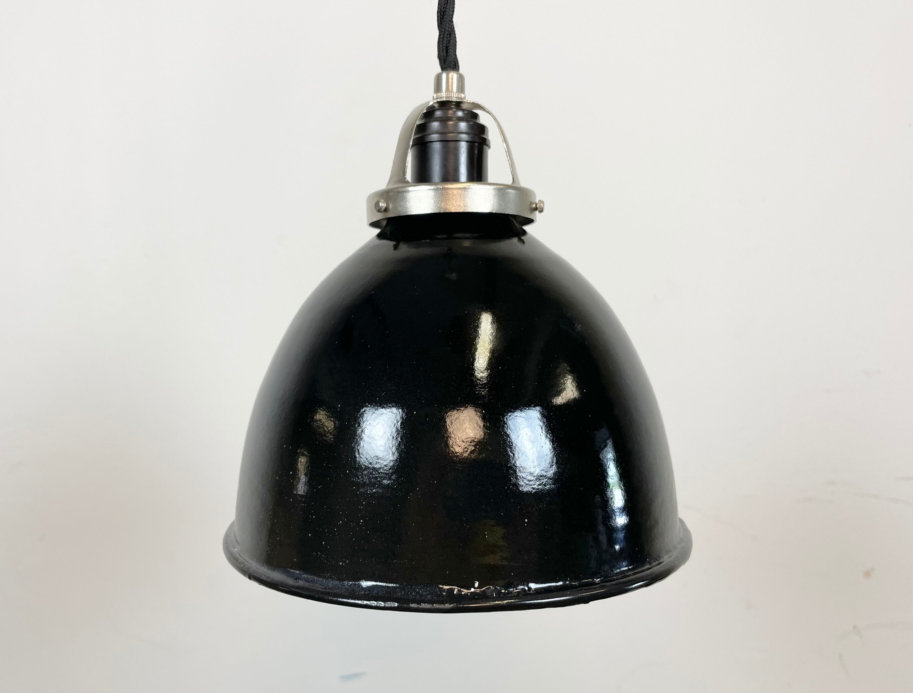 Industrial black enamel pendant lamp, 1950s