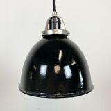 Industrial black enamel pendant lamp, 1950s