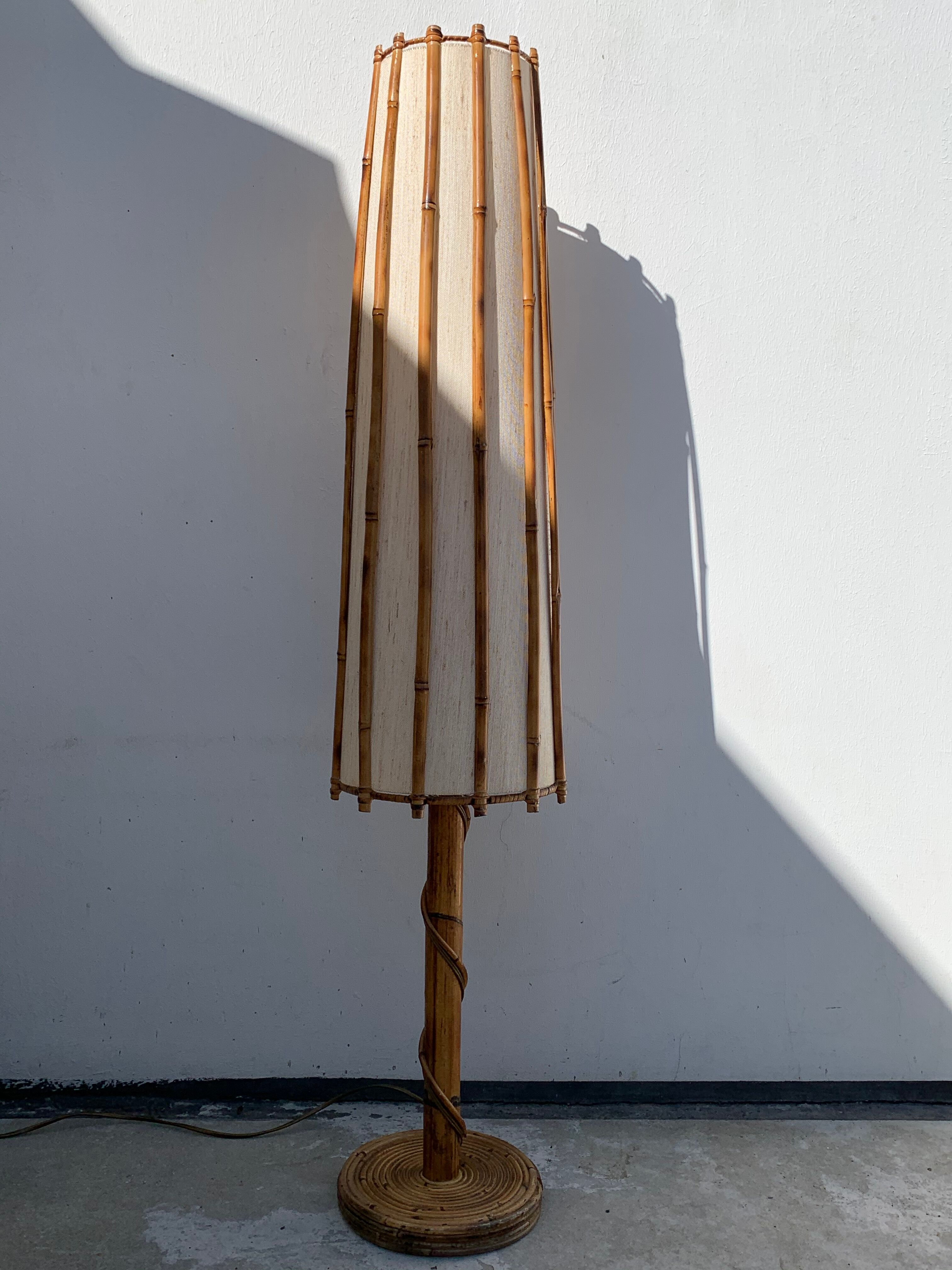 Louis Sognot bamboo and rattan lamppost 1960