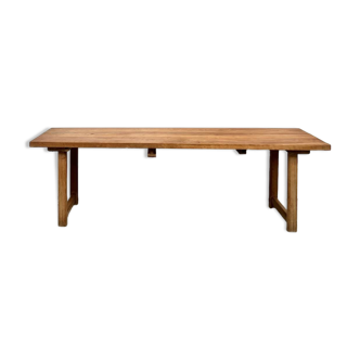 Grande table de ferme brutaliste en hêtre