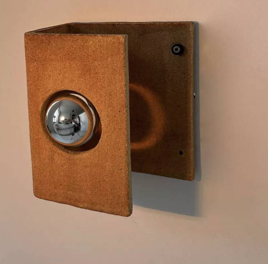 Vintage raw clay chamotte wall light, Guy Bareff, France 1970