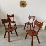 Set of 4 Imperial Loyalist brutalist wooden chairs, vintage 60s design