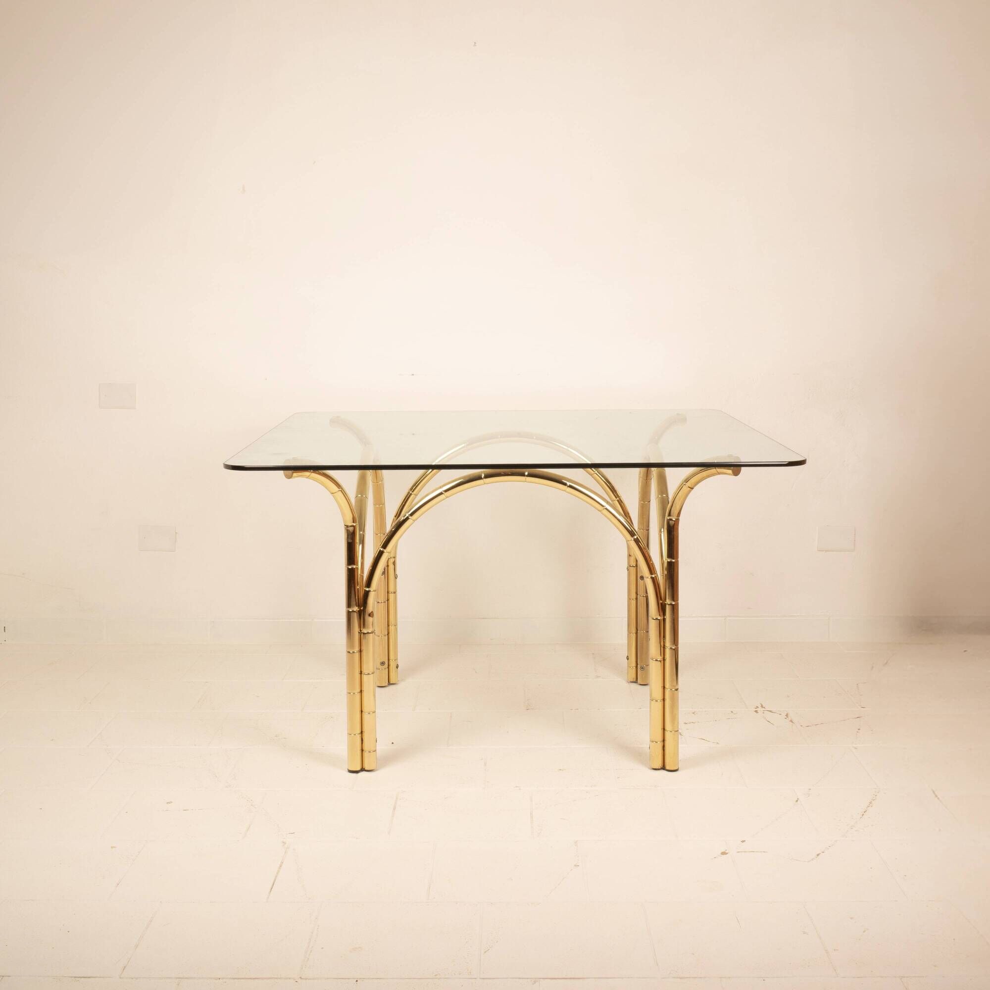 Glass and Brass Table, Italian Manufacture, 1970