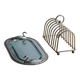 Foie gras presentation service dish in metal and glass and its toast holder