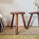Vintage tripod stool in brutalist wood - folk art