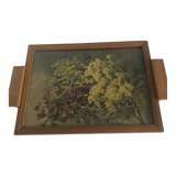 Scandinavian wooden tray with signed watercolor