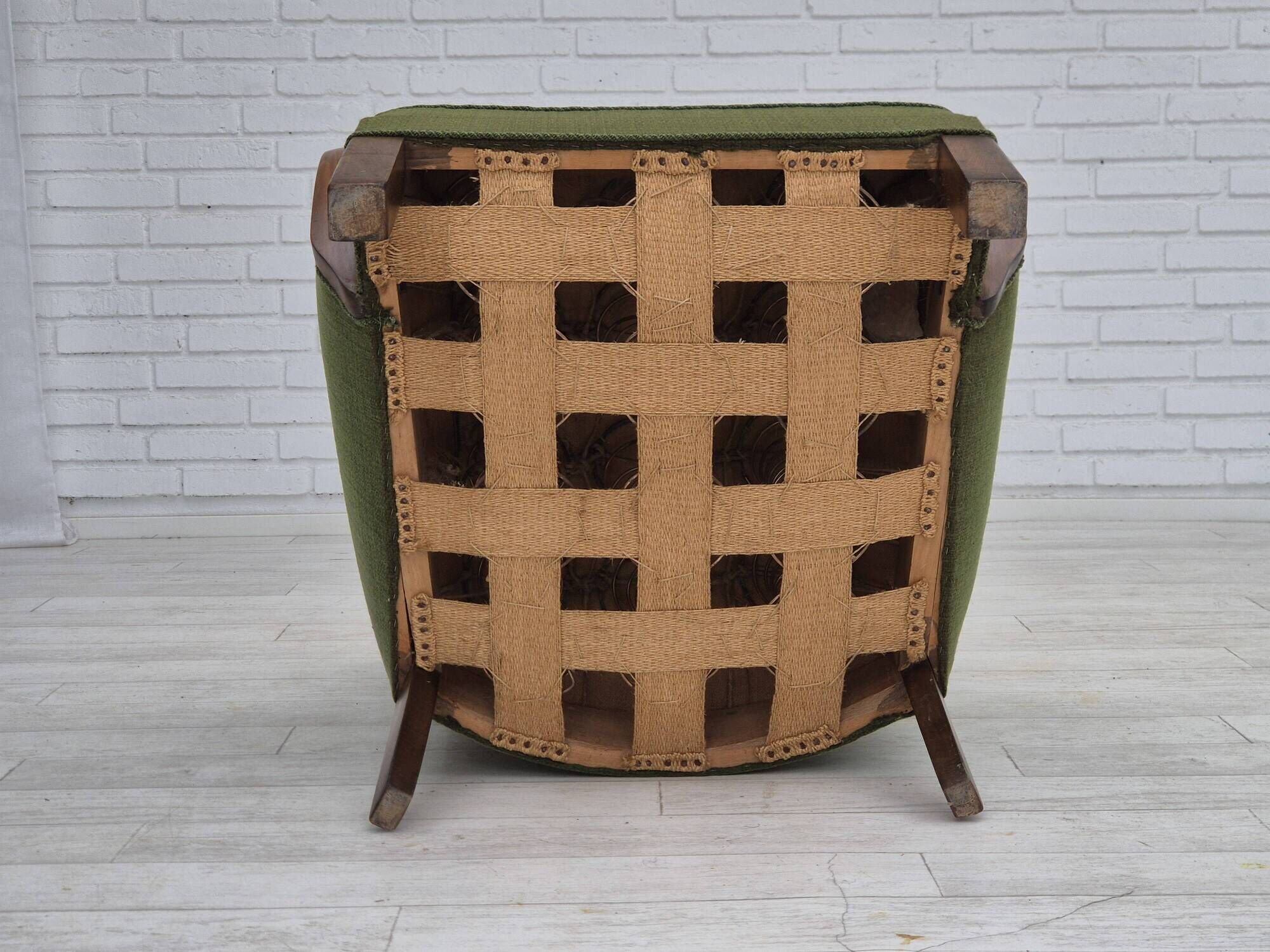 1950s, Danish artdeco armchair, green furniture wool, beech wood, original.