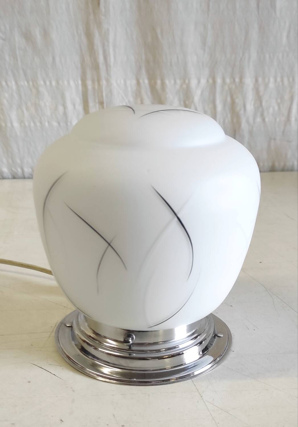 Ceiling light, globe wall lamp in opaline and chrome mount - mid 20th century.
