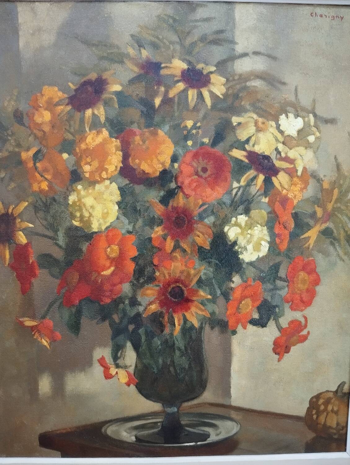 Painting "yellow bouquet of September" signed Charigny