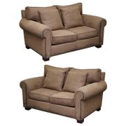 Ralph Lauren Jamaica velvet sofa pair with feather cushions.