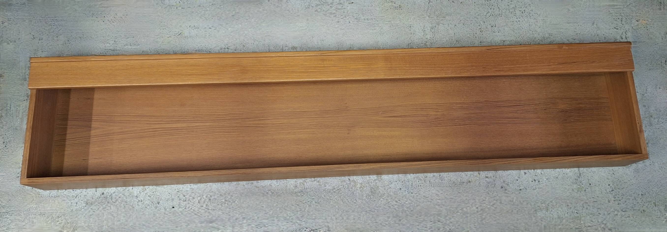 Floating long wall shelf / sideboard in teak, Denmark 1960s