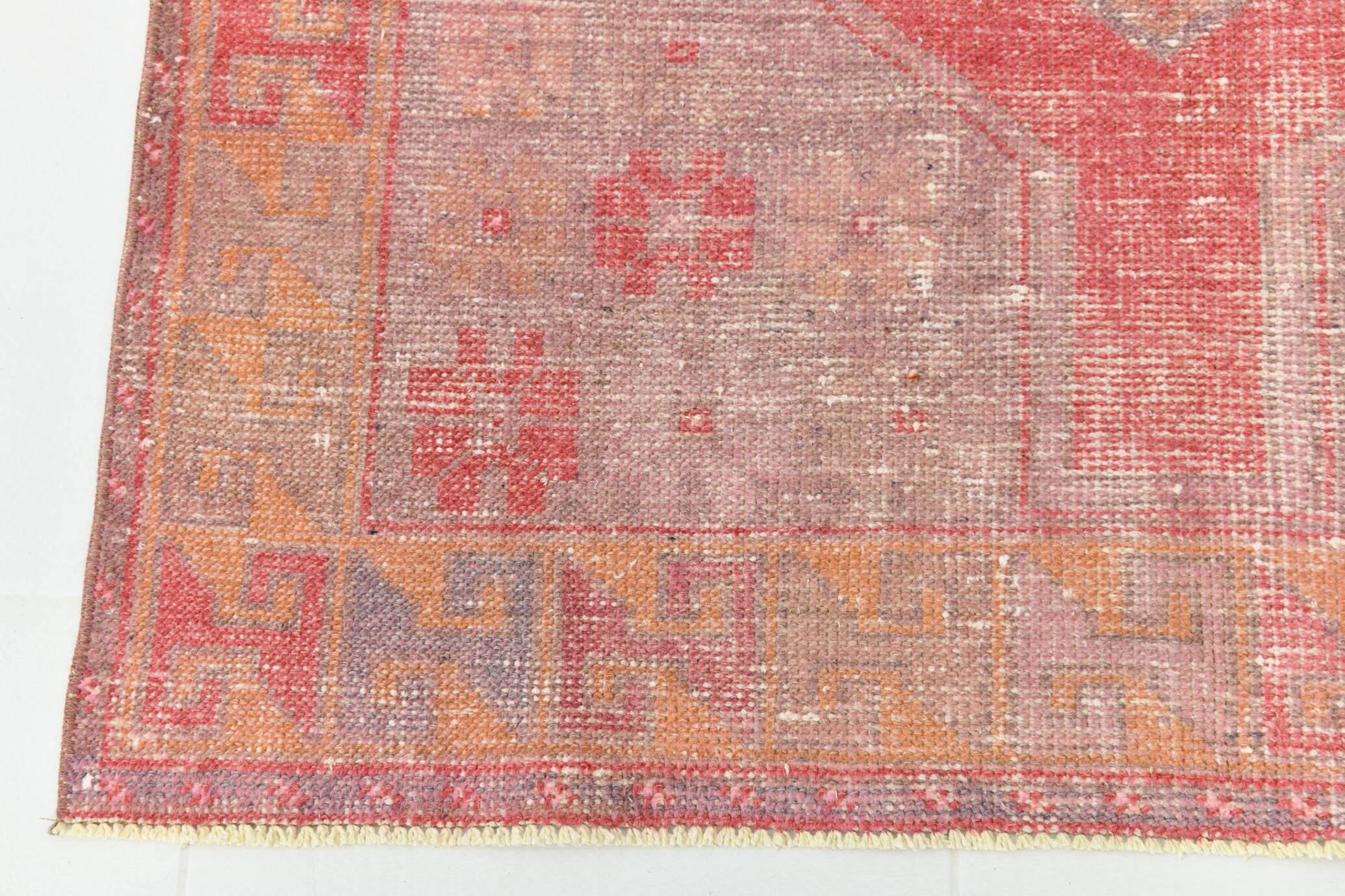 4x7 Vintage Pale Red Geometric Turkish Rug, 117x228Cm
