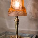 French Art Deco Table Lamp by Cherrier & Besnus very beautiful pressed molded pink glass - 1920s 33x12