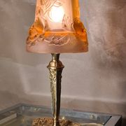 French Art Deco Table Lamp by Cherrier & Besnus very beautiful pressed molded pink glass - 1920s 33x12