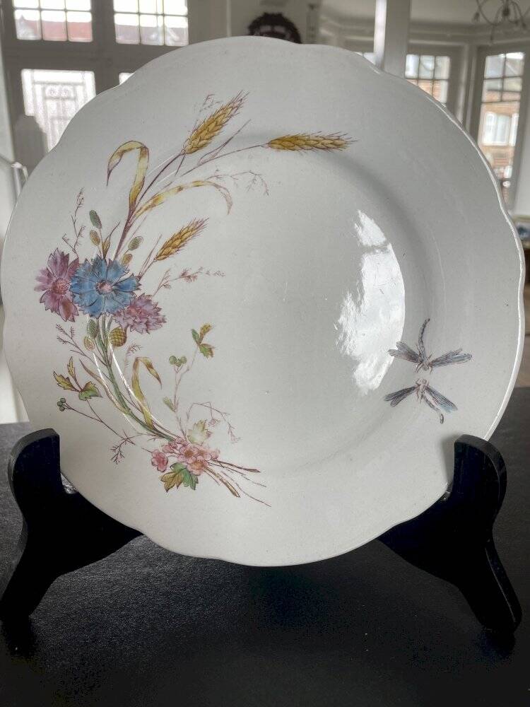 Set of 3 antique Longchamp ironstone dinner plates.