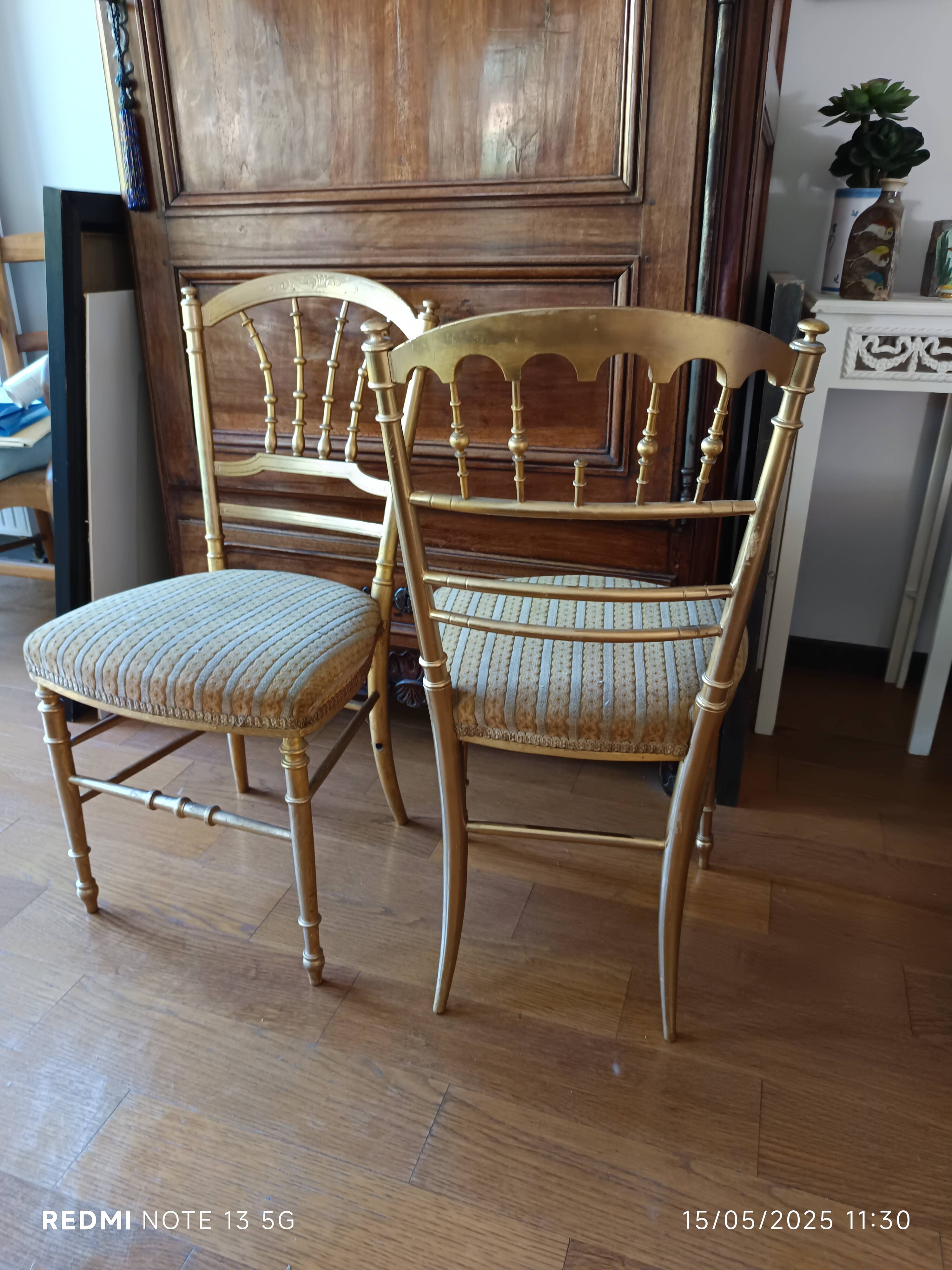 2 gilded Napoleon III bedroom chairs, 1900s