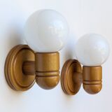 Pair of pine and opaline wall lights