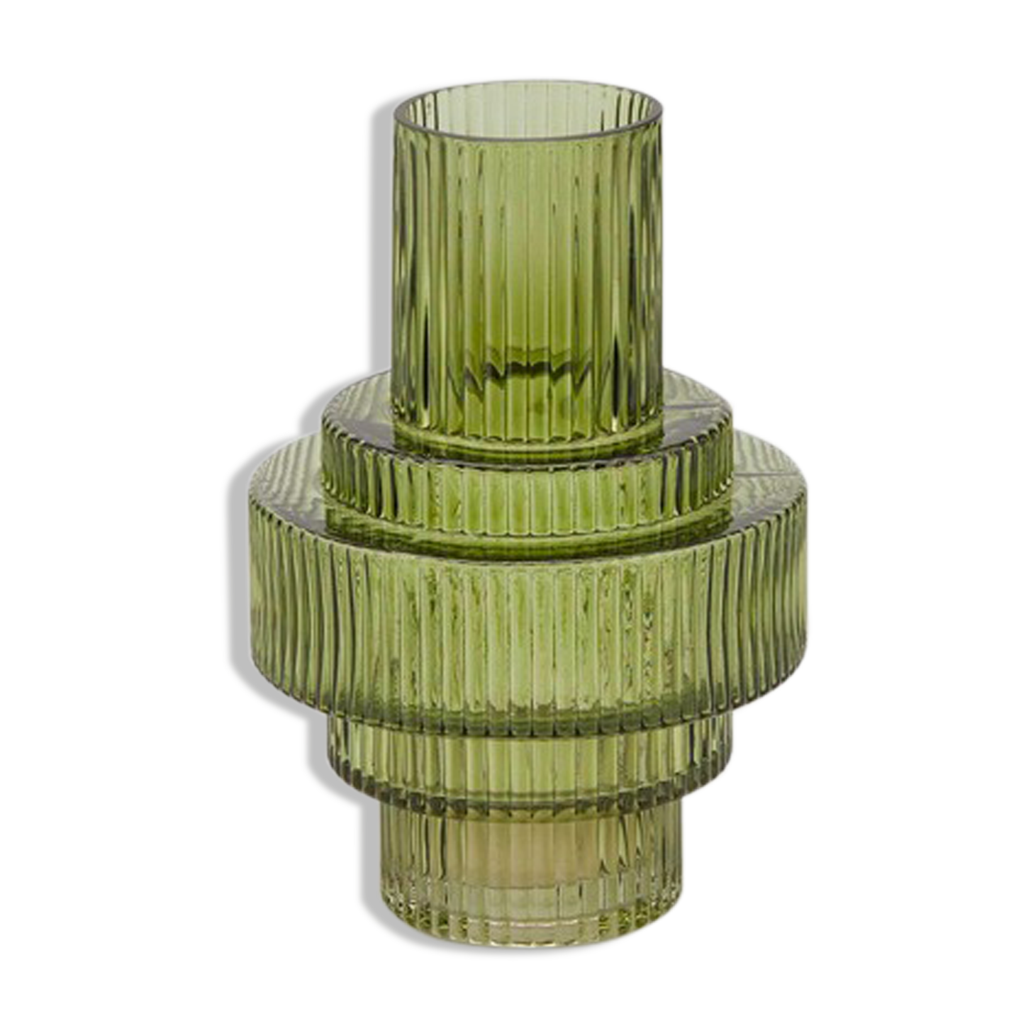 Green striated glass vase 23cm
