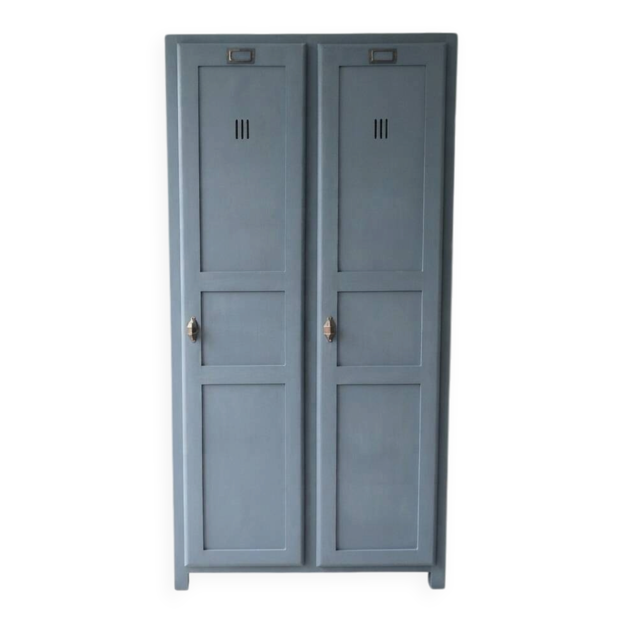 Vintage grey wooden wardrobe from 1914.