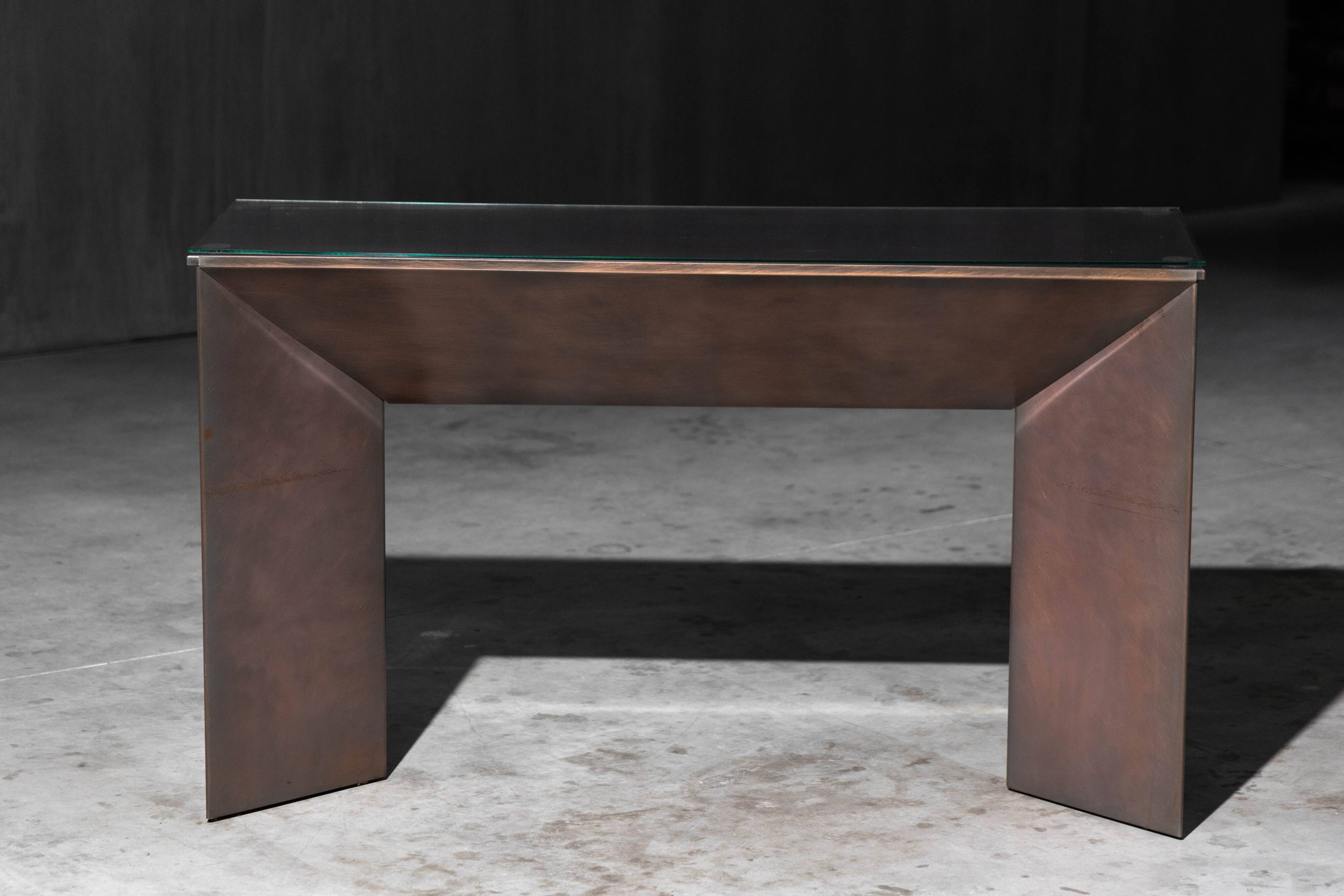 Console en bronze patiné par Belgochrom, Belgique, années 1970