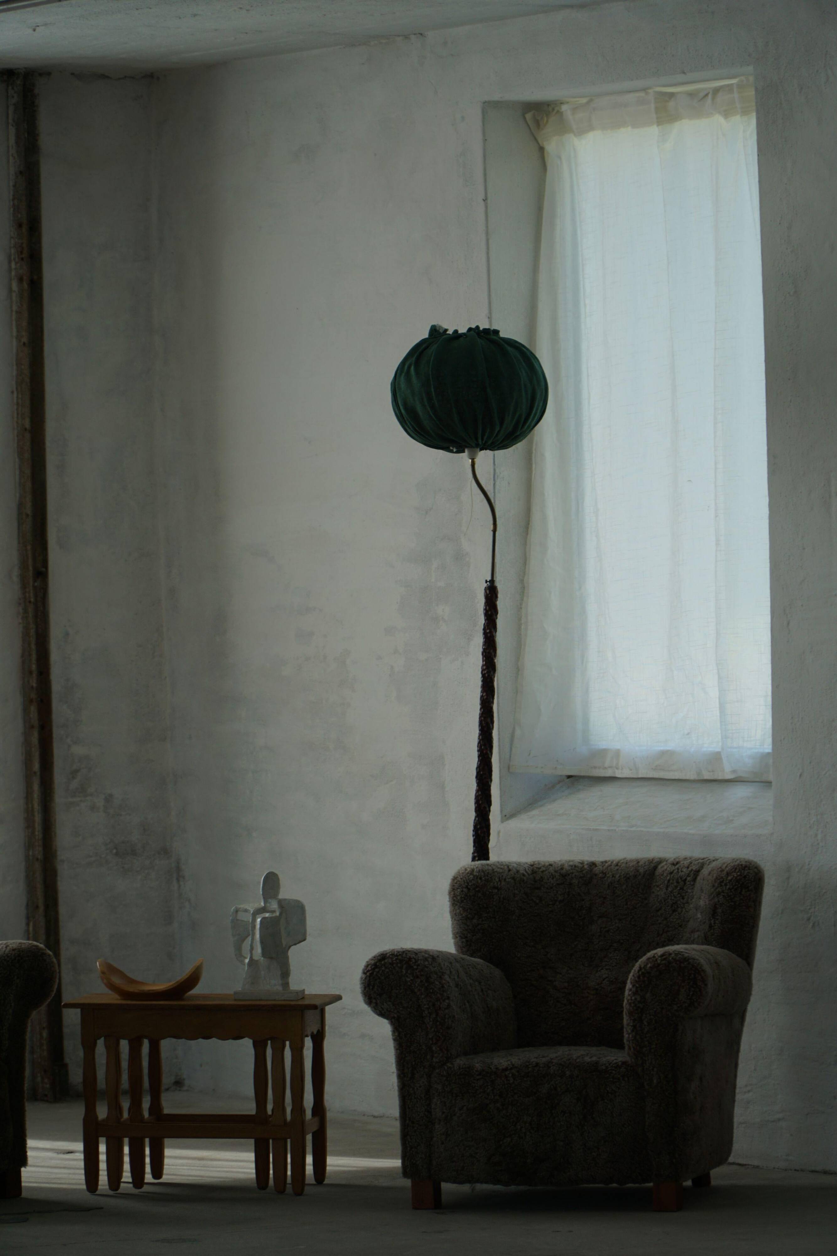 Organic Swedish floor lamp from the mid-century in burnt wood, Wabi Sabi, 1950s