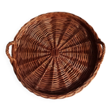 Large round dark wicker tray with two handles