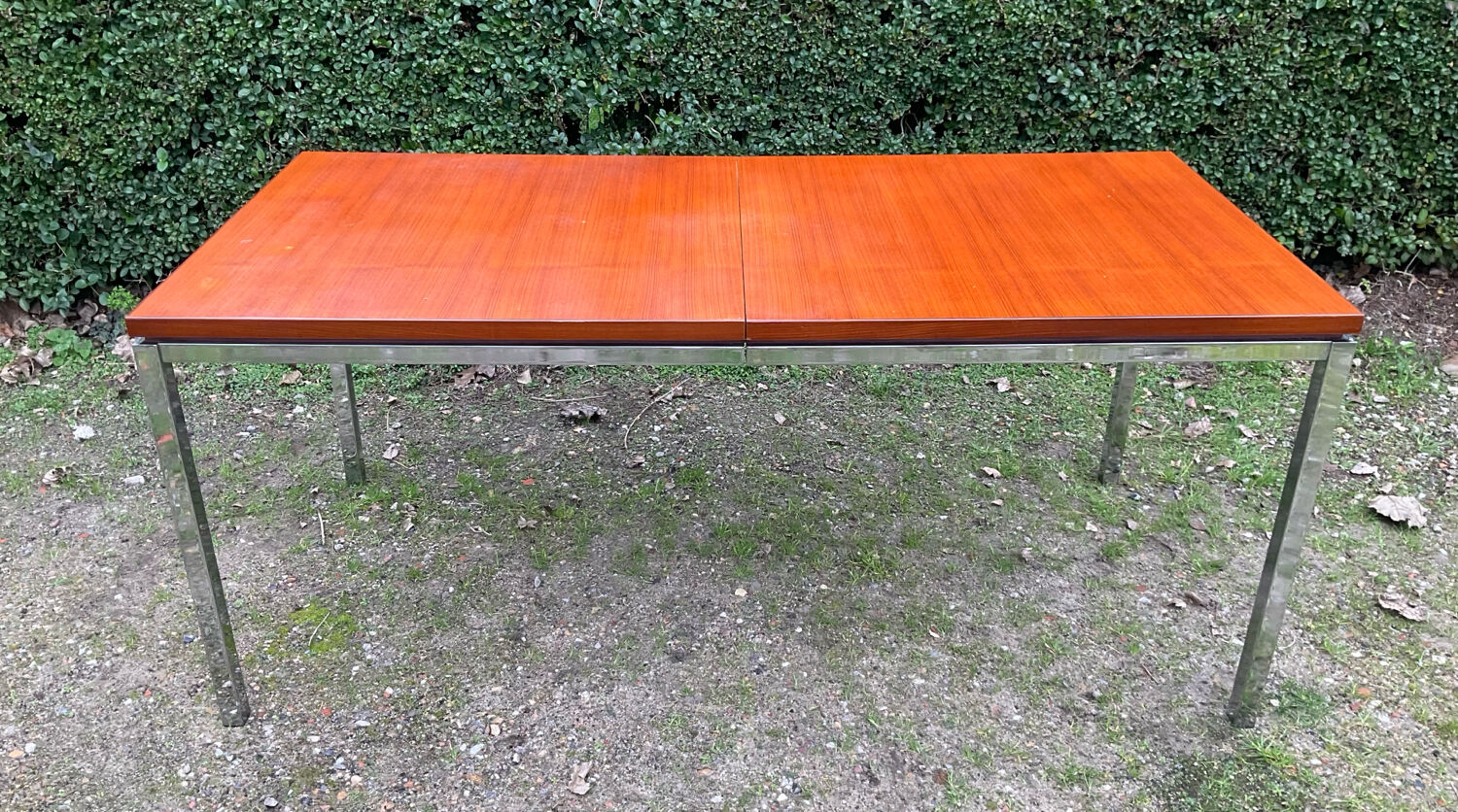 Vintage teak and chrome metal dining table