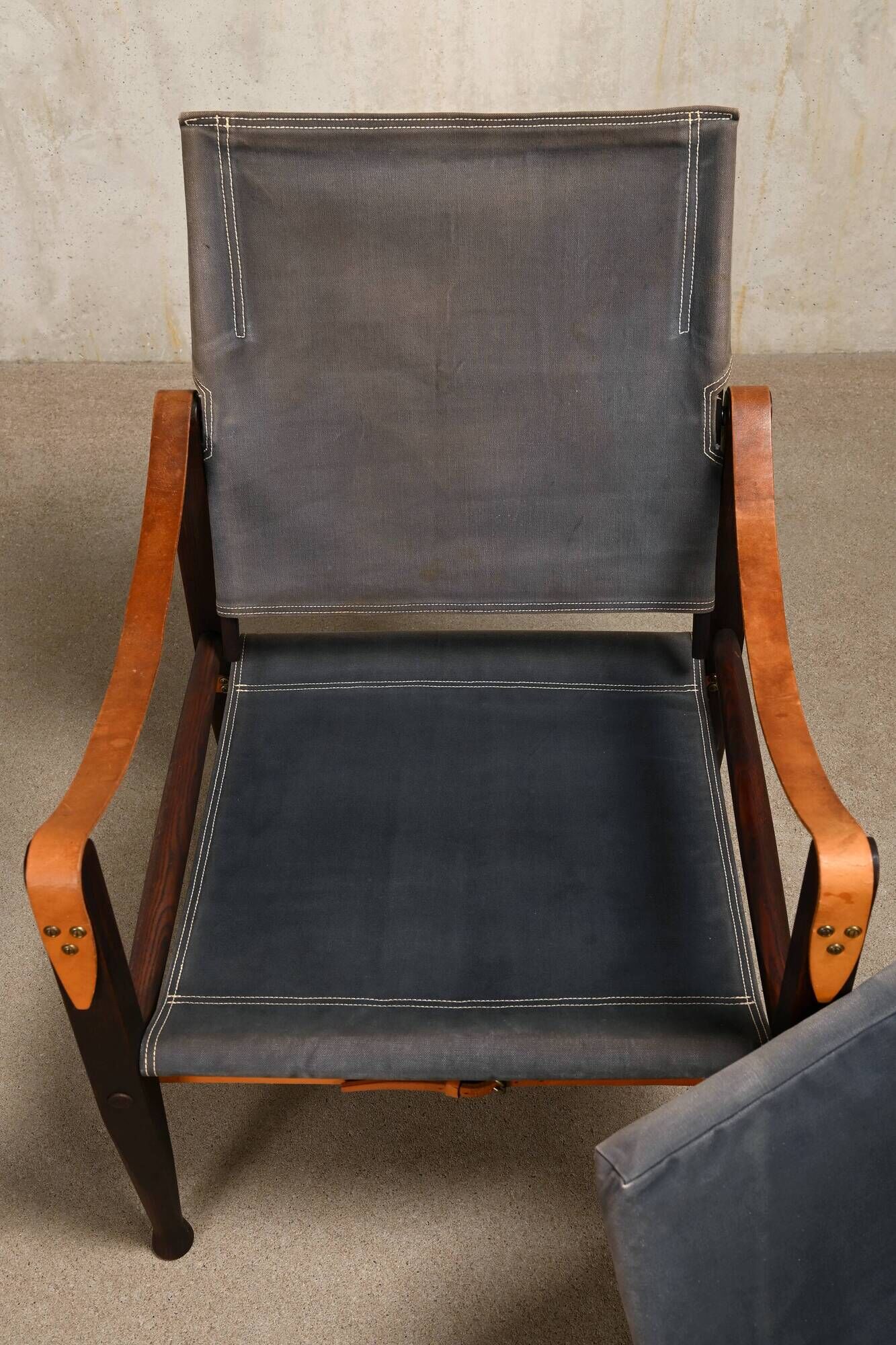 Kaare Klint Safari Chair in Grey Canvas and Dark Stained Ash for Rud Rasmussen