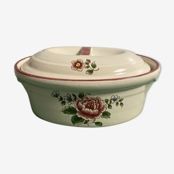 Terrine with enamelled ceramic lid floral decoration