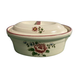 Terrine with enamelled ceramic lid floral decoration