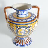 Large Hand-Painted Ceramic Double Handled Vases,  France, Set of 2