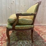 Canapé - Banquette de style Louis XV soierie jaune