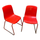 Duo de chaises vintage enfant maternelle Grofilex en plastique rouge