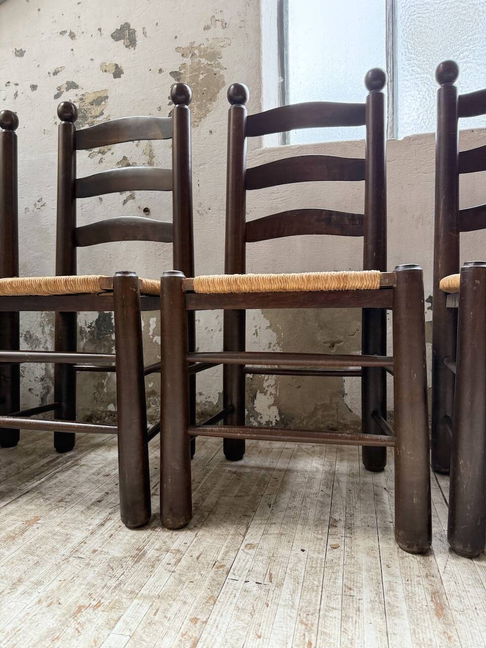 Straw chairs oak 1940s Dudouyt