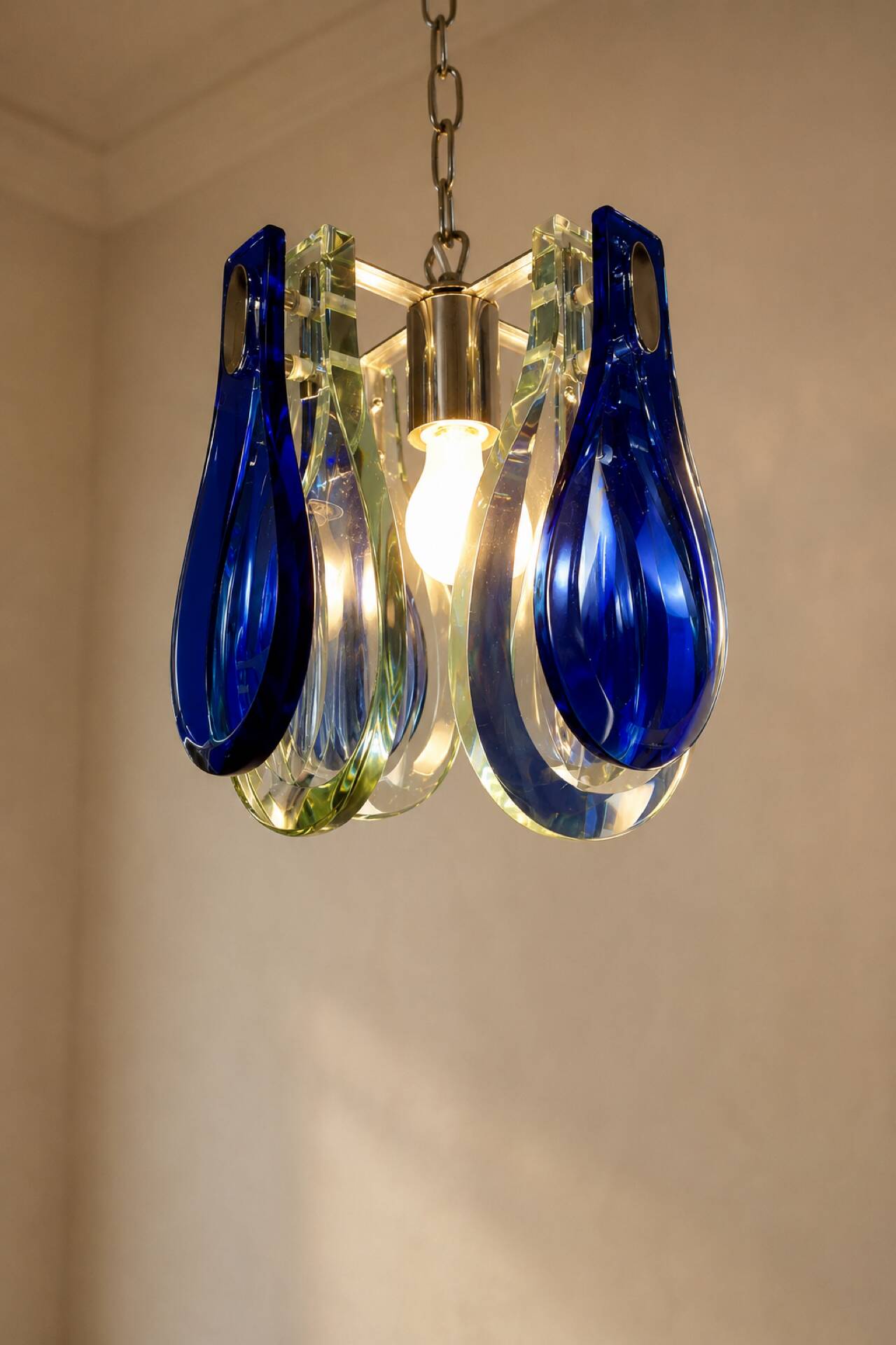 Blue Murano glass suspension light, Italy, 1970s