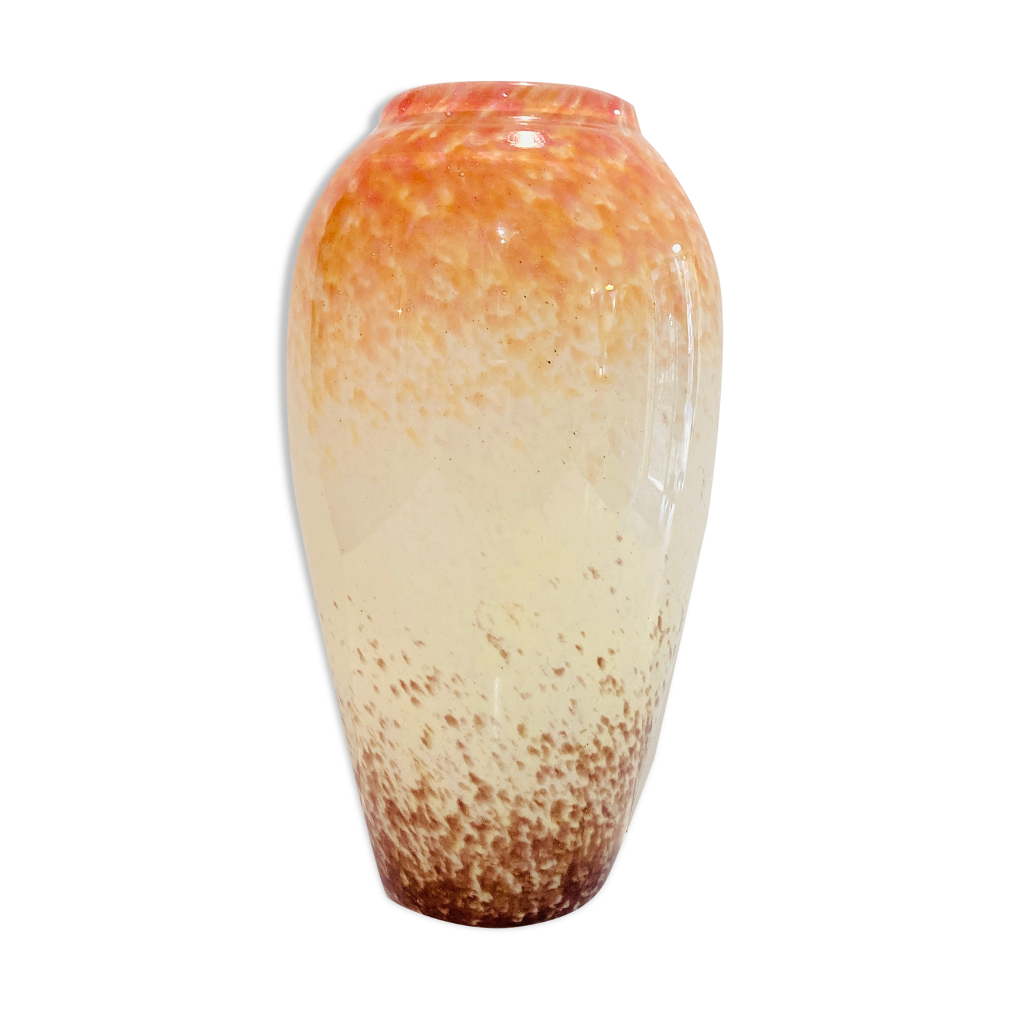 Large vase in marmoreen glass lorraine rosé/ecru/bordeaux-retro-vintage-deco