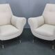 Pair of Italian mid-century boucle armchairs, iron & brass legs, 1950s