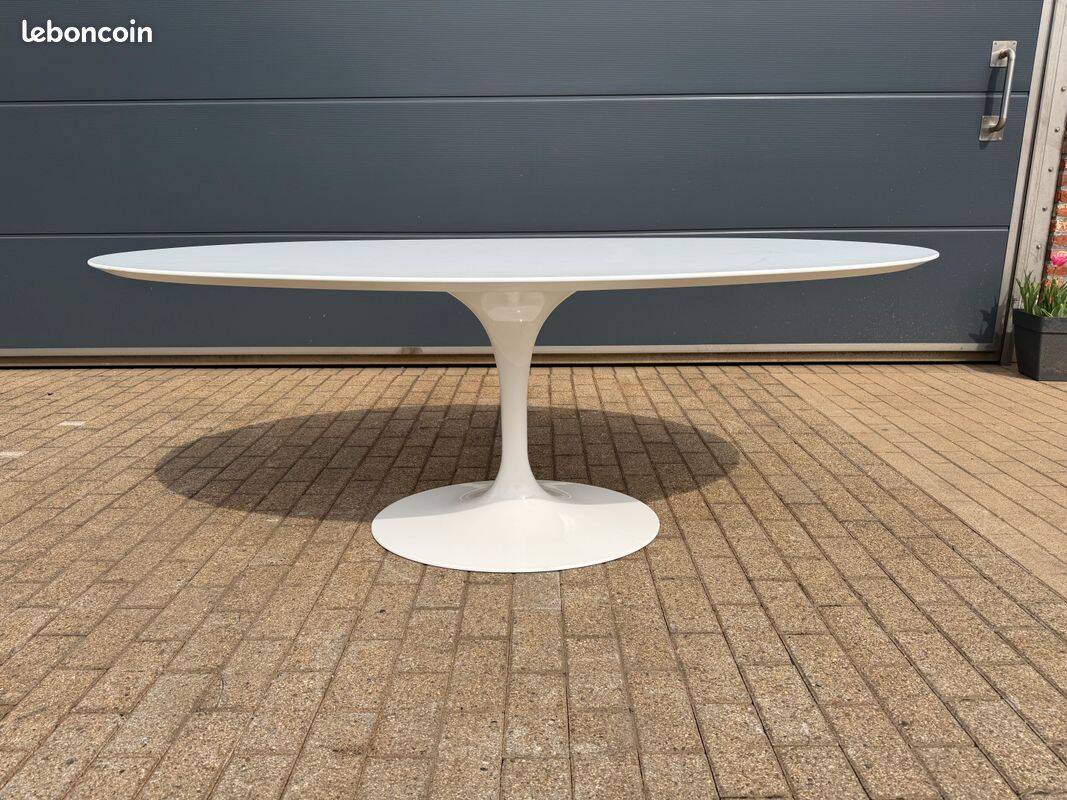 Original Tulip Knoll table, oval 198cm, white laminate, NEW in the box.