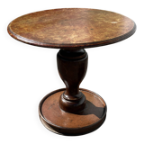 Antique pedestal table — wooden top and wrought iron legs