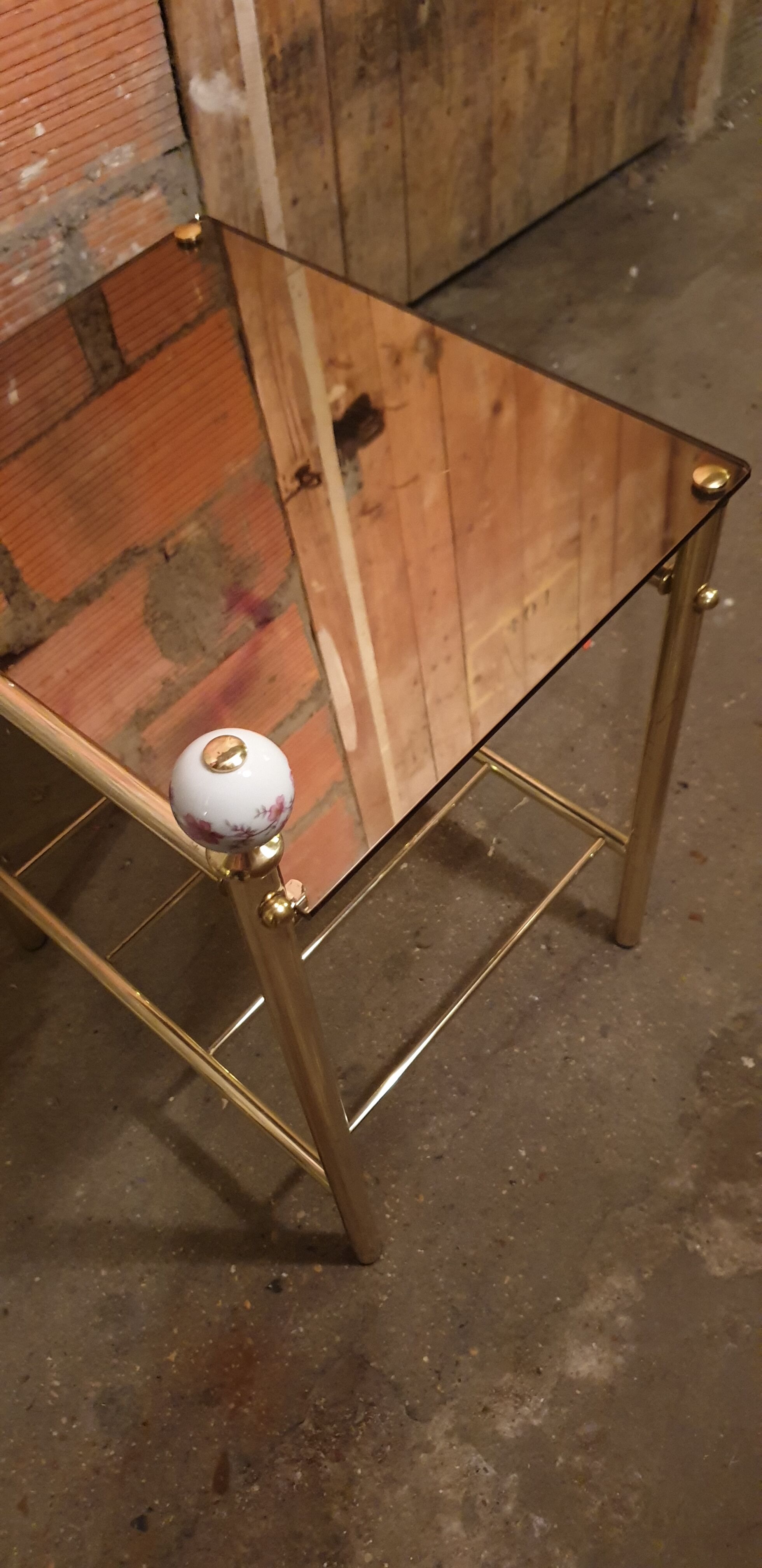 Brass and porcelain bedside table