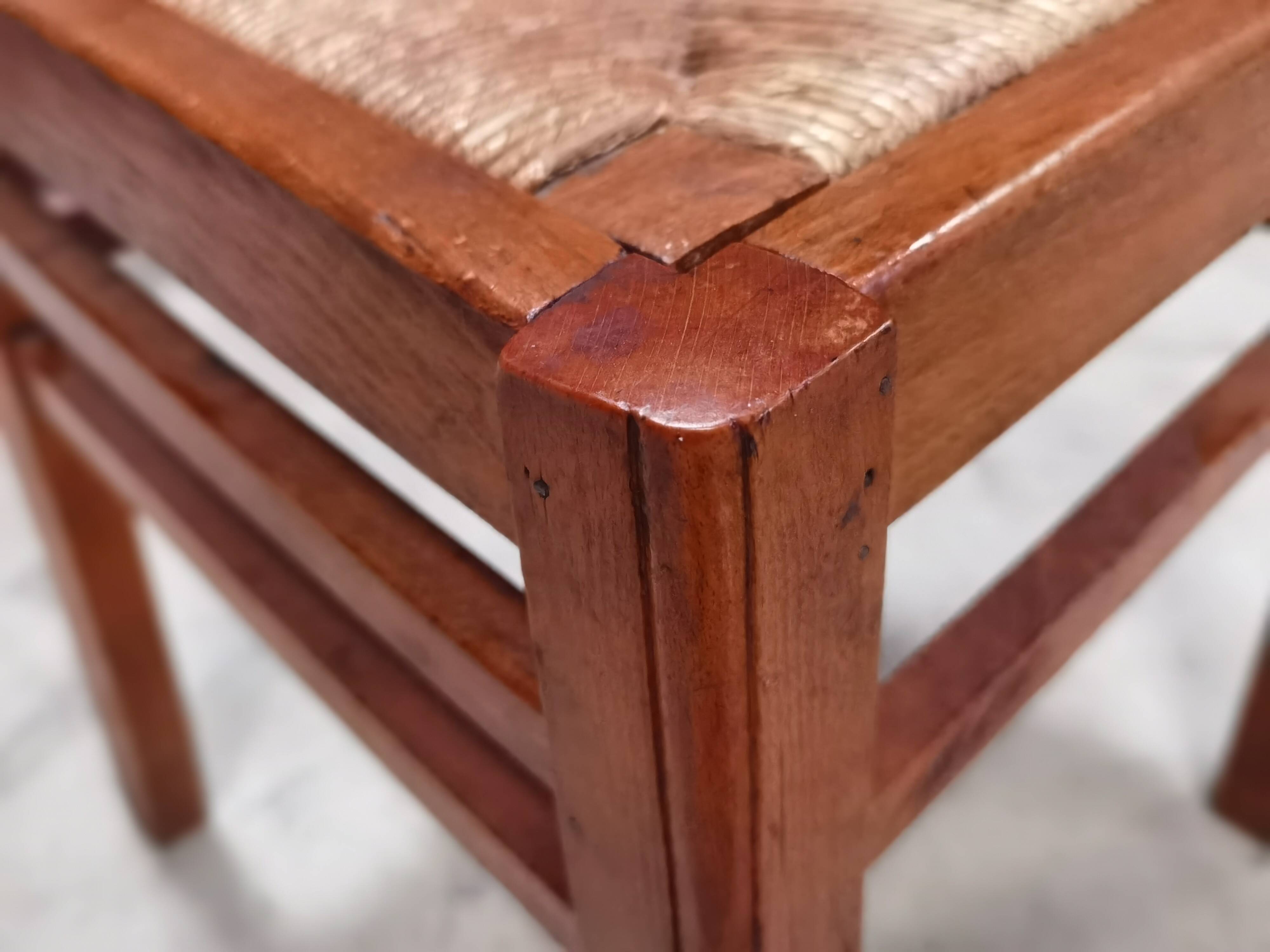 Set of 6 straw wood chairs 1950