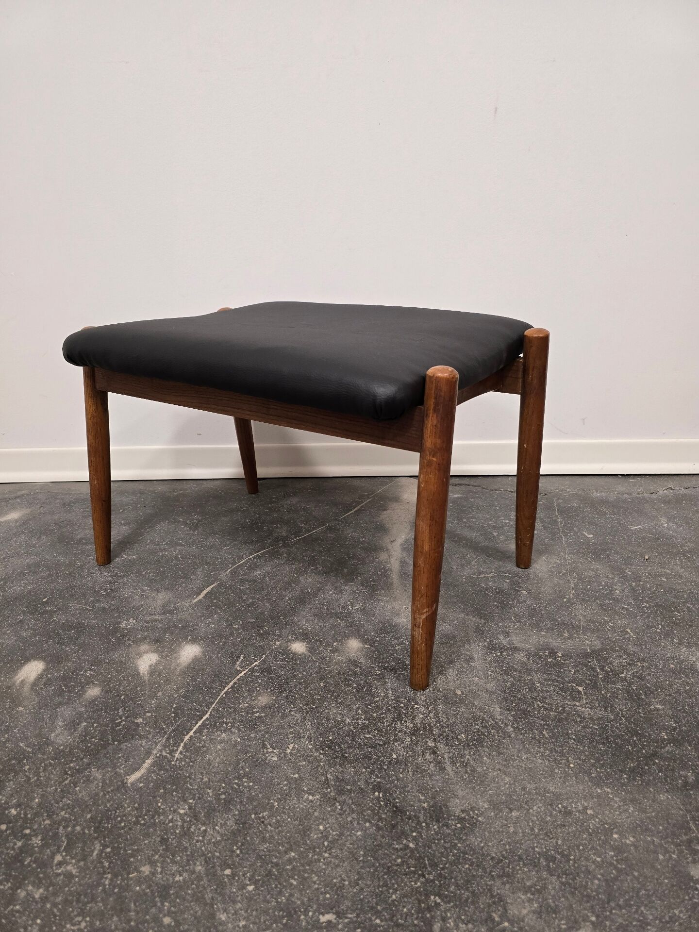 Danish - Style Stool with Faux Leather – 1970s